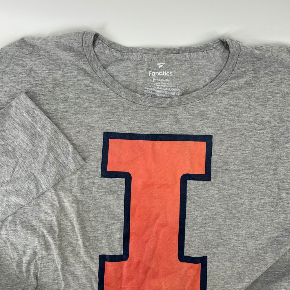 Fanatics Illinois Fighting Illini Shirt Mens 3XL Gray Long Sleeve Graphic Tee